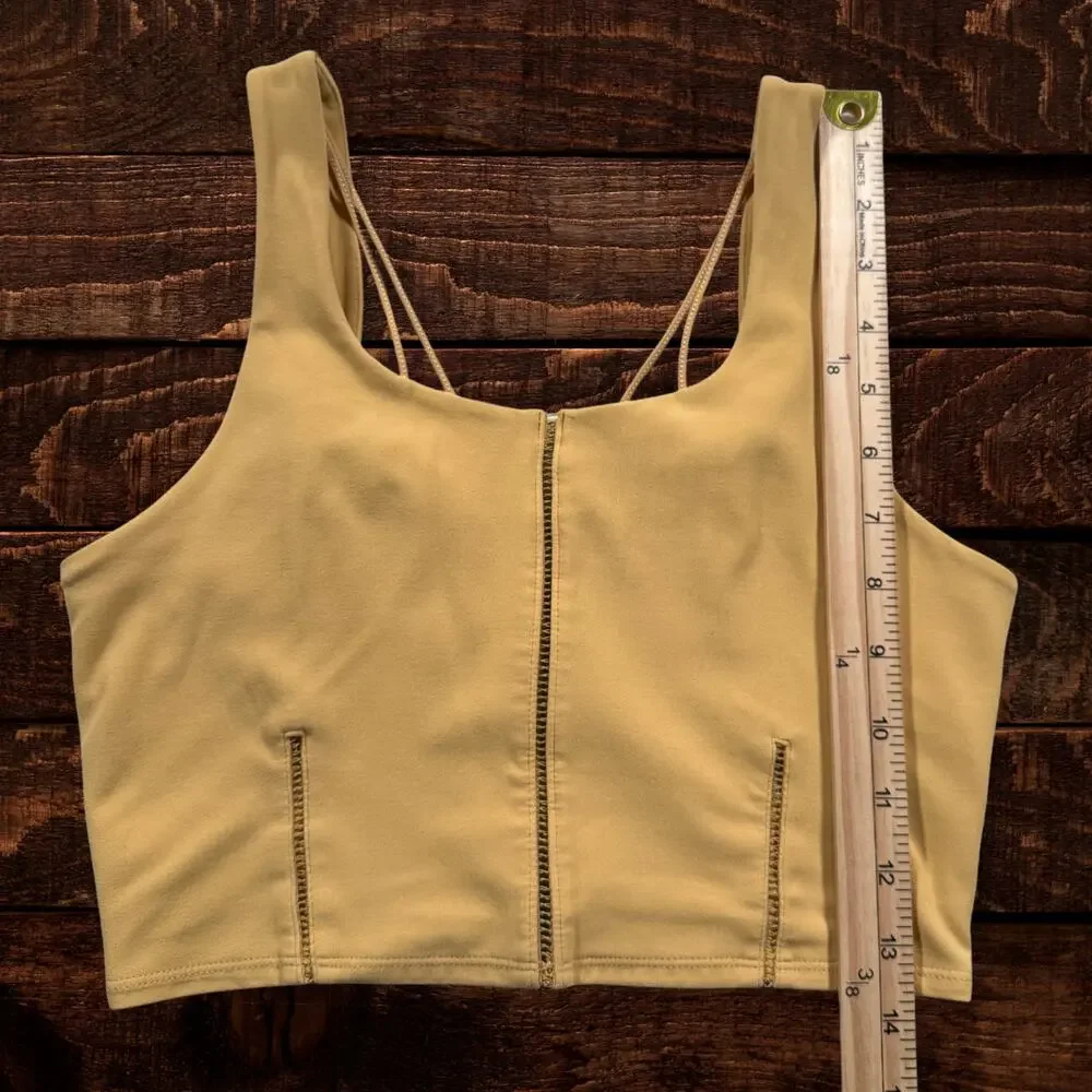 Nike Women's Luxe Cropped Yoga Ladder Stitch Double Strap Tank Top Yellow Small - Picture 7 of 8